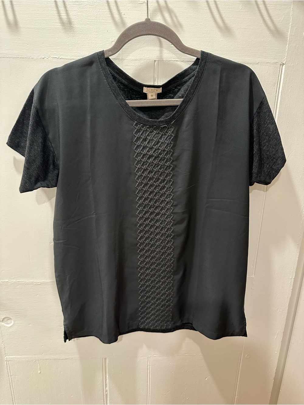 J. Crew Black/ grey Short Sleeve Tee with Center Textured Panel